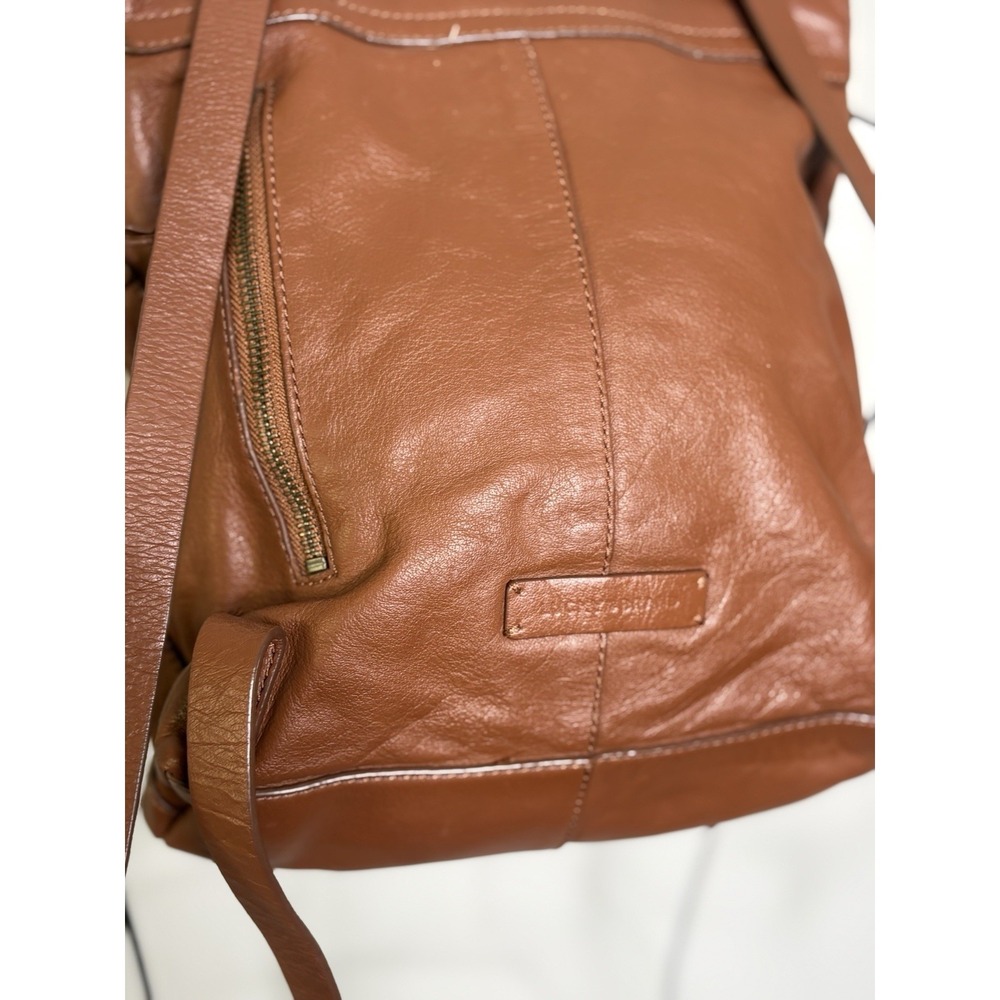 Lucky Brand Leather Brown Cognac Backpack Gold Studded Adjustable‎ Straps - Picture 8 of 16